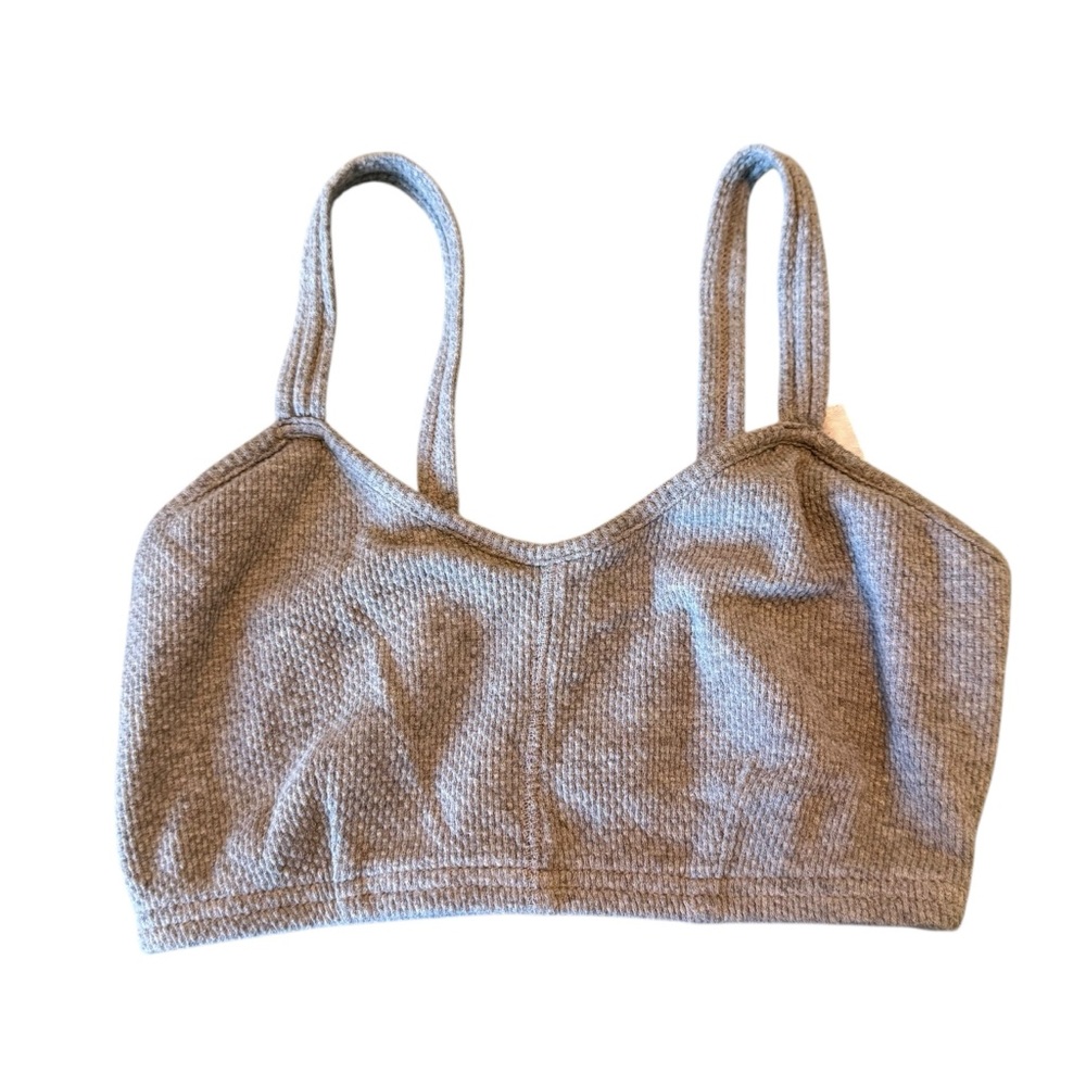 FREE PEOPLE Intimately OH RIBS Sz XS Solid Grey Textured Knit Fitted Crop Top